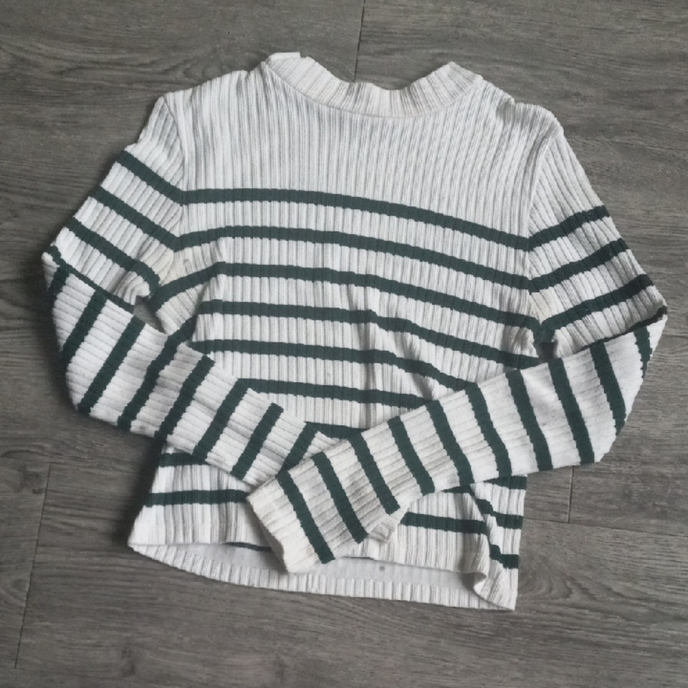Striped Ribbed Sweater - White and Green